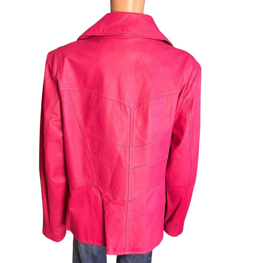 Vintage 90s Bradley Bayou Pink Leather Jacket 1X Boxy Hidden Placket - Picture 4 of 7